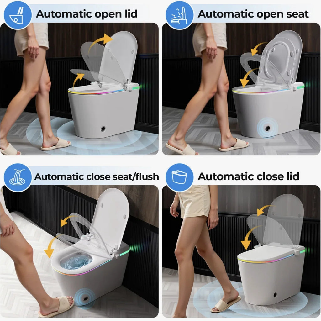 Nordic Smart Toilet With Bidet And Auto-Open Lid, ADA Compliant Chair Height,Soft-Closing Heat Seat, Tankless 1.28 Gall
