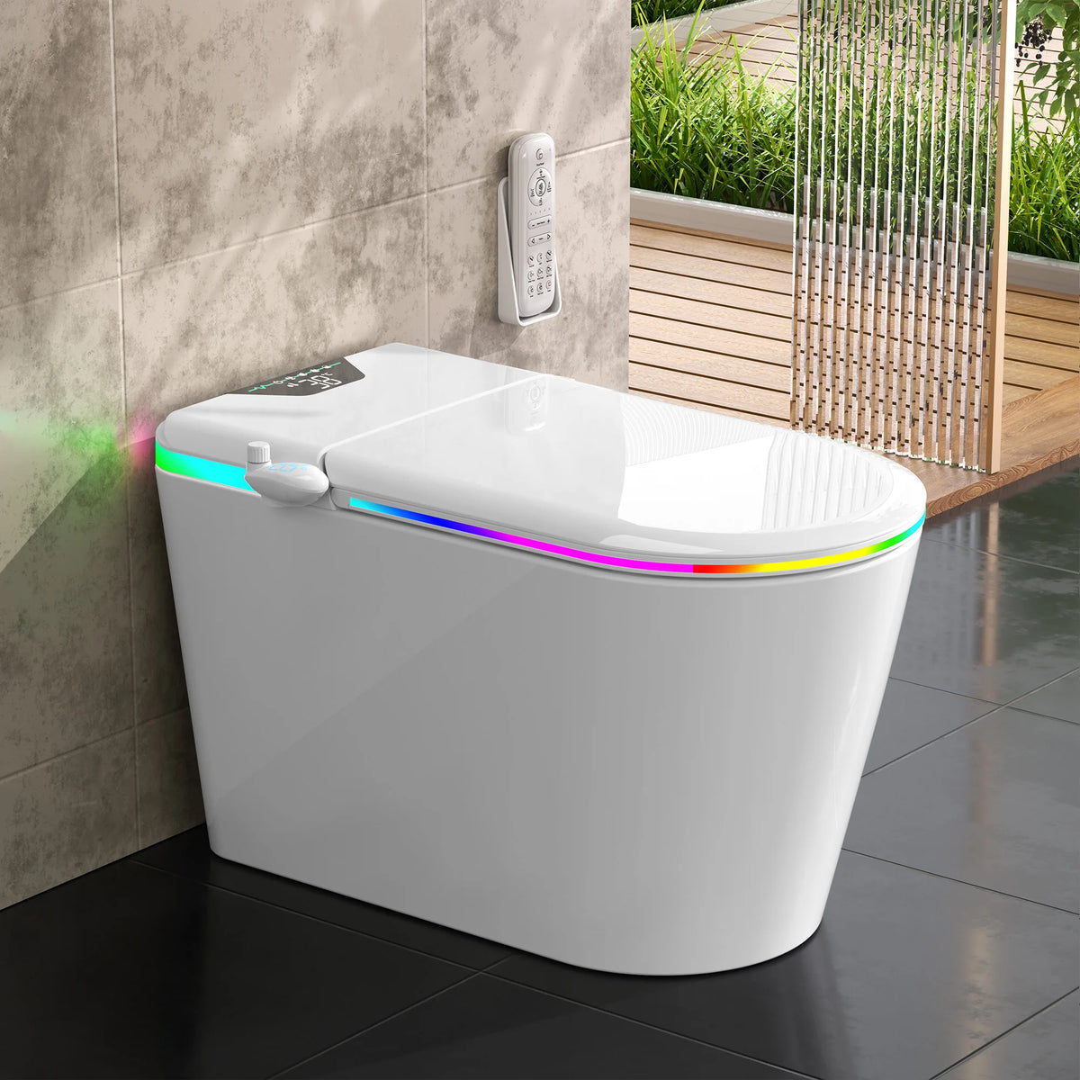 Nordic Smart Toilet With Bidet And Auto-Open Lid, ADA Compliant Chair Height,Soft-Closing Heat Seat, Tankless 1.28 Gall